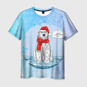 Мужская футболка 3D с принтом Беляш в Санкт-Петербурге, 100% полиэфир | прямой крой, круглый вырез горловины, длина до линии бедер | new year | арт | графика | дед мороз | зима | новый год | рождество | санта