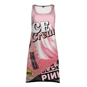Платье-майка 3D с принтом BLACKPINK ICE CREAM в Санкт-Петербурге, 100% полиэстер | полуприлегающий силуэт, широкие бретели, круглый вырез горловины, удлиненный подол сзади. | black pink | blackpink | ice cream | k pop | блэкпинк | дженни | джису | к поп | лиса | розэ