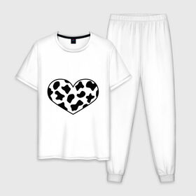 Мужская пижама хлопок с принтом В Новый год - с любовью! в Санкт-Петербурге, 100% хлопок | брюки и футболка прямого кроя, без карманов, на брюках мягкая резинка на поясе и по низу штанин
 | 2021 | бык | корова | любовь | новый год | праздник | сердце | символ года | чёрно белый