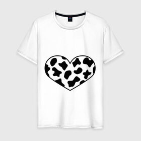 Мужская футболка хлопок с принтом В Новый год - с любовью! в Санкт-Петербурге, 100% хлопок | прямой крой, круглый вырез горловины, длина до линии бедер, слегка спущенное плечо. | 2021 | бык | корова | любовь | новый год | праздник | сердце | символ года | чёрно белый