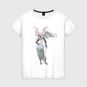 Женская футболка хлопок с принтом Горгона в Санкт-Петербурге, 100% хлопок | прямой крой, круглый вырез горловины, длина до линии бедер, слегка спущенное плечо | fantasy | monster | горгона | доспехи | змеи | крылья | меч | монстр | фэнтези