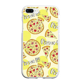 Чехол для iPhone 7Plus/8 Plus матовый с принтом Узор - Пицца на желтом в Санкт-Петербурге, Силикон | Область печати: задняя сторона чехла, без боковых панелей | еда | желтый | кусок | надписи | паттерн | пицца | узор | фастфуд