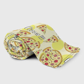 Плед 3D с принтом Узор - Пицца на желтом в Санкт-Петербурге, 100% полиэстер | закругленные углы, все края обработаны. Ткань не мнется и не растягивается | еда | желтый | кусок | надписи | паттерн | пицца | узор | фастфуд