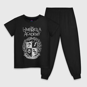 Детская пижама хлопок с принтом Академия Амбрелла в Санкт-Петербурге, 100% хлопок |  брюки и футболка прямого кроя, без карманов, на брюках мягкая резинка на поясе и по низу штанин
 | the umbrella academy | umbrella | академия амбрелла | амбрелла | герб | зонтик | комиксы