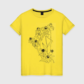 Женская футболка хлопок с принтом Ромашки в Санкт-Петербурге, 100% хлопок | прямой крой, круглый вырез горловины, длина до линии бедер, слегка спущенное плечо | 