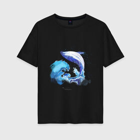 Женская футболка хлопок Oversize с принтом Акварельный кит в Санкт-Петербурге, 100% хлопок | свободный крой, круглый ворот, спущенный рукав, длина до линии бедер
 | акварель | вода | волны | кит | море | морское | рисунок | рыбы | стихия