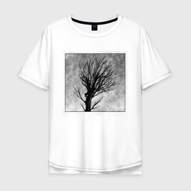 Мужская футболка хлопок Oversize с принтом Дом на дереве в Санкт-Петербурге, 100% хлопок | свободный крой, круглый ворот, “спинка” длиннее передней части | ветки | графика | дерево | дом | жуткий | мрачный | небо | одиночество | пасмурно | пустота
