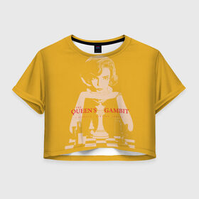 Женская футболка Crop-top 3D с принтом Ход королевы в Санкт-Петербурге, 100% полиэстер | круглая горловина, длина футболки до линии талии, рукава с отворотами | the queens gambit | графика | девушка | королева | шахматы
