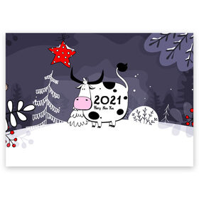 Поздравительная открытка с принтом Корова 2021 в Санкт-Петербурге, 100% бумага | плотность бумаги 280 г/м2, матовая, на обратной стороне линовка и место для марки
 | 2021 | 7 января | bull | newyear | santa | бык | быки | бычок | год быка | дед мороз | корова | новогодние каникулы | новогодние праздники | новый 2021 | новый год | новый год 2021 | рождество | сани | санта | санта клаус
