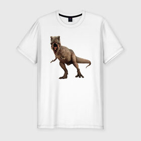 Мужская футболка хлопок Slim с принтом T-Rex в Санкт-Петербурге, 92% хлопок, 8% лайкра | приталенный силуэт, круглый вырез ворота, длина до линии бедра, короткий рукав | dinosaurs | predator | дино | динозавр | звери | хищник | ящер