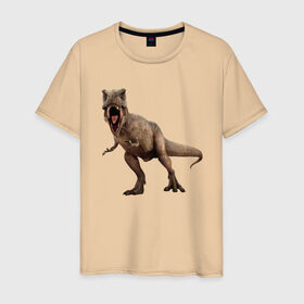 Мужская футболка хлопок с принтом T-Rex в Санкт-Петербурге, 100% хлопок | прямой крой, круглый вырез горловины, длина до линии бедер, слегка спущенное плечо. | dinosaurs | predator | дино | динозавр | звери | хищник | ящер