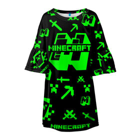 Детское платье 3D с принтом Minecraft в Санкт-Петербурге, 100% полиэстер | прямой силуэт, чуть расширенный к низу. Круглая горловина, на рукавах — воланы | Тематика изображения на принте: minecraft | алекс | белый | блоки | ведьма | взрывчатка | визера | волк | гаст | добывать | дракон | зеленый куб | зомби | игра | крафт | крипер | кубики | лошадка | майн | майнкрафт | манкрафт | овечка | оцелот
