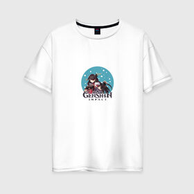 Женская футболка хлопок Oversize с принтом Genshin Impact в Санкт-Петербурге, 100% хлопок | свободный крой, круглый ворот, спущенный рукав, длина до линии бедер
 | anime | game | genshin impact | rpg | аниме | геншин импакт | игра | персонаж | рпг