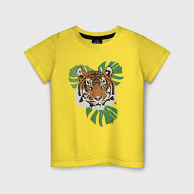 Детская футболка хлопок с принтом Тигр в джунглях в Санкт-Петербурге, 100% хлопок | круглый вырез горловины, полуприлегающий силуэт, длина до линии бедер | nature | tiger | wild | wild animals | джунгли | дикие животные | дикий | животные | кошачьи | крупные кошки | полосатый | природа | тигр | тигр в джунглях | тигренок | тропики | хищник | хищные животные