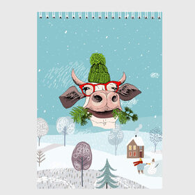 Скетчбук с принтом Довольная корова в Санкт-Петербурге, 100% бумага
 | 48 листов, плотность листов — 100 г/м2, плотность картонной обложки — 250 г/м2. Листы скреплены сверху удобной пружинной спиралью | 2021 | 7 января | bull | newyear | santa | бык | быки | бычок | год быка | дед мороз | корова | новогодние каникулы | новогодние праздники | новый 2021 | новый год | новый год 2021 | рождество | сани | санта | санта клаус