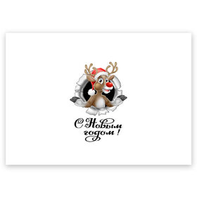 Поздравительная открытка с принтом С Новым Годом! в Санкт-Петербурге, 100% бумага | плотность бумаги 280 г/м2, матовая, на обратной стороне линовка и место для марки
 | christmas | merry christmas | santa claus | дед мороз | ёлка | новогодние олени | новый год | оленёнок бэмби | оленёнок рудольф | орнамент | с новым годом | санта клаус | свитер с оленями | снегурочка | снежинки | узоры