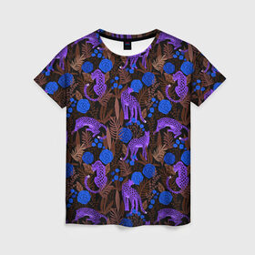 Женская футболка 3D с принтом Purple Leopards в Санкт-Петербурге, 100% полиэфир ( синтетическое хлопкоподобное полотно) | прямой крой, круглый вырез горловины, длина до линии бедер | 