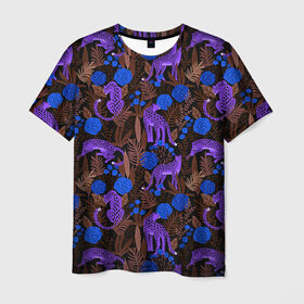 Мужская футболка 3D с принтом Purple Leopards в Санкт-Петербурге, 100% полиэфир | прямой крой, круглый вырез горловины, длина до линии бедер | 