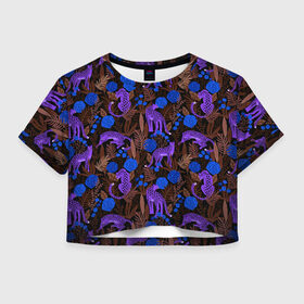 Женская футболка Crop-top 3D с принтом Purple Leopards в Санкт-Петербурге, 100% полиэстер | круглая горловина, длина футболки до линии талии, рукава с отворотами | 