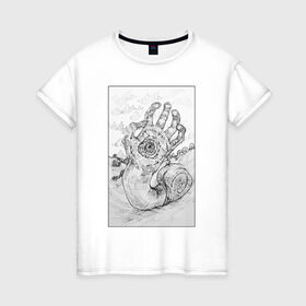 Женская футболка хлопок с принтом Хищная улитка в Санкт-Петербурге, 100% хлопок | прямой крой, круглый вырез горловины, длина до линии бедер, слегка спущенное плечо | carpg | рука | улитка | хищник | чб