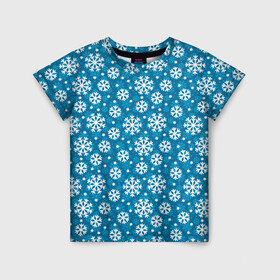 Детская футболка 3D с принтом Снежинки в Санкт-Петербурге, 100% гипоаллергенный полиэфир | прямой крой, круглый вырез горловины, длина до линии бедер, чуть спущенное плечо, ткань немного тянется | merry christmas | дед мороз | ёлка | зима | мороз | новый год | подарок | праздник | рождество | с новым годом | санта клаус | снег | снеговик | снегурочка | снежинки | снежные узоры | узоры