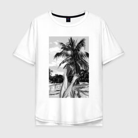 Мужская футболка хлопок Oversize с принтом Summer day Летний день в Санкт-Петербурге, 100% хлопок | свободный крой, круглый ворот, “спинка” длиннее передней части | лето | ноги | пальмы | черный и белый