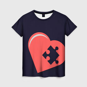 Женская футболка 3D с принтом Сердце Пазл в Санкт-Петербурге, 100% полиэфир ( синтетическое хлопкоподобное полотно) | прямой крой, круглый вырез горловины, длина до линии бедер | family | family look | детские | для всей семьи | семейные | семья | фэмили лук