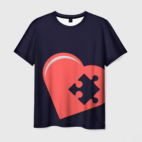 Мужская футболка 3D с принтом Сердце Пазл в Санкт-Петербурге, 100% полиэфир | прямой крой, круглый вырез горловины, длина до линии бедер | family | family look | детские | для всей семьи | семейные | семья | фэмили лук