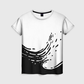 Женская футболка 3D с принтом Good Vibes в Санкт-Петербурге, 100% полиэфир ( синтетическое хлопкоподобное полотно) | прямой крой, круглый вырез горловины, длина до линии бедер | акварель | брызги | вода | волна | краска | море | природа | текстура | черно белый