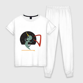 Женская пижама хлопок с принтом Norman Alien в Санкт-Петербурге, 100% хлопок | брюки и футболка прямого кроя, без карманов, на брюках мягкая резинка на поясе и по низу штанин | alien | единорог | космос | пришелец