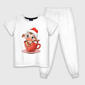 Детская пижама хлопок с принтом Бычок в кружке в Санкт-Петербурге, 100% хлопок |  брюки и футболка прямого кроя, без карманов, на брюках мягкая резинка на поясе и по низу штанин
 | Тематика изображения на принте: 2021 | 7 января | bull | newyear | santa | бык | быки | бычок | год быка | дед мороз | корова | новогодние каникулы | новогодние праздники | новый 2021 | новый год | новый год 2021 | рождество | сани | санта | санта клаус