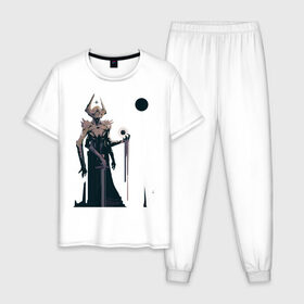 Мужская пижама хлопок с принтом Alien God в Санкт-Петербурге, 100% хлопок | брюки и футболка прямого кроя, без карманов, на брюках мягкая резинка на поясе и по низу штанин
 | космос | меч | пришелец | хоррор