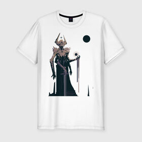Мужская футболка хлопок Slim с принтом Alien God в Санкт-Петербурге, 92% хлопок, 8% лайкра | приталенный силуэт, круглый вырез ворота, длина до линии бедра, короткий рукав | космос | меч | пришелец | хоррор