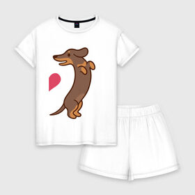 Женская пижама с шортиками хлопок с принтом такса в Санкт-Петербурге, 100% хлопок | футболка прямого кроя, шорты свободные с широкой мягкой резинкой | влюбленных | день святого валентина | для двоих | для пар | милый | парные | подарок | собака | такса
