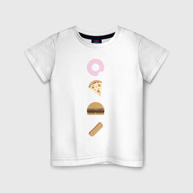Детская футболка хлопок с принтом Fast Food в Санкт-Петербурге, 100% хлопок | круглый вырез горловины, полуприлегающий силуэт, длина до линии бедер | doodle | бургер | вкусно | донат | еда | мило | нямка | пицца | сосиска | фастфуд | хотдог