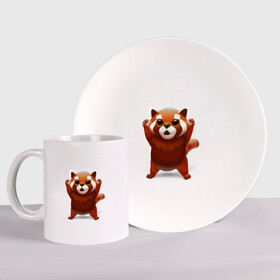 Набор: тарелка + кружка с принтом Красная панда в Санкт-Петербурге, керамика | Кружка: объем — 330 мл, диаметр — 80 мм. Принт наносится на бока кружки, можно сделать два разных изображения. 
Тарелка: диаметр - 210 мм, диаметр для нанесения принта - 120 мм. | big eyes | cute | red panda | большие глаза | красная панда | милаха