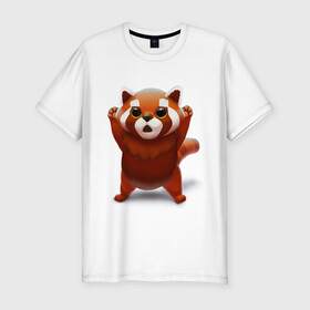 Мужская футболка хлопок Slim с принтом Красная панда в Санкт-Петербурге, 92% хлопок, 8% лайкра | приталенный силуэт, круглый вырез ворота, длина до линии бедра, короткий рукав | big eyes | cute | red panda | большие глаза | красная панда | милаха