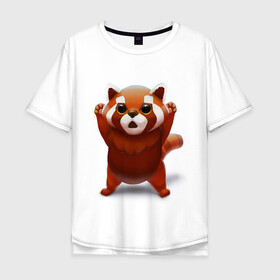 Мужская футболка хлопок Oversize с принтом Красная панда в Санкт-Петербурге, 100% хлопок | свободный крой, круглый ворот, “спинка” длиннее передней части | big eyes | cute | red panda | большие глаза | красная панда | милаха
