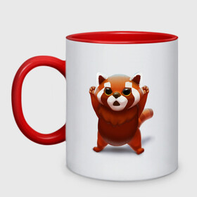 Кружка двухцветная с принтом Красная панда в Санкт-Петербурге, керамика | объем — 330 мл, диаметр — 80 мм. Цветная ручка и кайма сверху, в некоторых цветах — вся внутренняя часть | big eyes | cute | red panda | большие глаза | красная панда | милаха