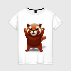Женская футболка хлопок с принтом Красная панда в Санкт-Петербурге, 100% хлопок | прямой крой, круглый вырез горловины, длина до линии бедер, слегка спущенное плечо | big eyes | cute | red panda | большие глаза | красная панда | милаха