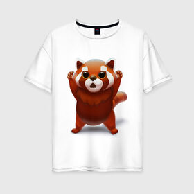 Женская футболка хлопок Oversize с принтом Красная панда в Санкт-Петербурге, 100% хлопок | свободный крой, круглый ворот, спущенный рукав, длина до линии бедер
 | big eyes | cute | red panda | большие глаза | красная панда | милаха