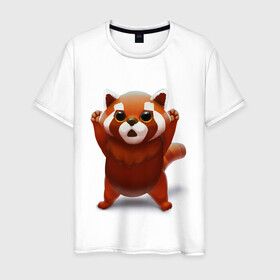 Мужская футболка хлопок с принтом Красная панда в Санкт-Петербурге, 100% хлопок | прямой крой, круглый вырез горловины, длина до линии бедер, слегка спущенное плечо. | big eyes | cute | red panda | большие глаза | красная панда | милаха