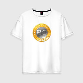Женская футболка хлопок Oversize с принтом BITCOIN в Санкт-Петербурге, 100% хлопок | свободный крой, круглый ворот, спущенный рукав, длина до линии бедер
 | bitcoin | btc | биткоин | валюта | деньги | криптовалюта