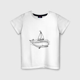 Детская футболка хлопок с принтом Кит в Санкт-Петербурге, 100% хлопок | круглый вырез горловины, полуприлегающий силуэт, длина до линии бедер | кит | лодка | море | морские жители | океан | яхта