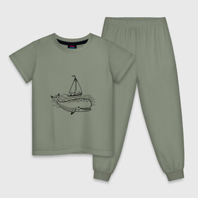 Детская пижама хлопок с принтом Кит в Санкт-Петербурге, 100% хлопок |  брюки и футболка прямого кроя, без карманов, на брюках мягкая резинка на поясе и по низу штанин
 | кит | лодка | море | морские жители | океан | яхта