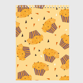 Скетчбук с принтом Капкейки на желтом фоне в Санкт-Петербурге, 100% бумага
 | 48 листов, плотность листов — 100 г/м2, плотность картонной обложки — 250 г/м2. Листы скреплены сверху удобной пружинной спиралью | еда | желтый | капкейки | кондитер | оранжевый | паттерн | пирожное | повар | сладости | узор | хеллоуин