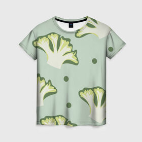 Женская футболка 3D с принтом Брокколи - зеленый узор в Санкт-Петербурге, 100% полиэфир ( синтетическое хлопкоподобное полотно) | прямой крой, круглый вырез горловины, длина до линии бедер | брокколи | здоровое питание | зеленый | зож | паттерн | растения | узор | фитнес