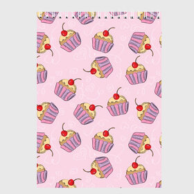 Скетчбук с принтом Капкейки на розовом в Санкт-Петербурге, 100% бумага
 | 48 листов, плотность листов — 100 г/м2, плотность картонной обложки — 250 г/м2. Листы скреплены сверху удобной пружинной спиралью | вишенка | еда | капкейки | пирожное | розовый | сладкое | сладости