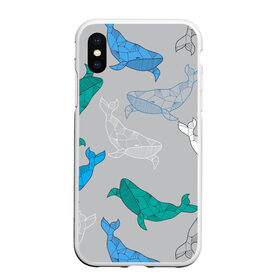 Чехол для iPhone XS Max матовый с принтом Узор с китами на сером в Санкт-Петербурге, Силикон | Область печати: задняя сторона чехла, без боковых панелей | графика | кит | морской | рыба | серый | синий | узор