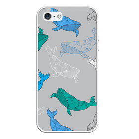 Чехол для iPhone 5/5S матовый с принтом Узор с китами на сером в Санкт-Петербурге, Силикон | Область печати: задняя сторона чехла, без боковых панелей | Тематика изображения на принте: графика | кит | морской | рыба | серый | синий | узор